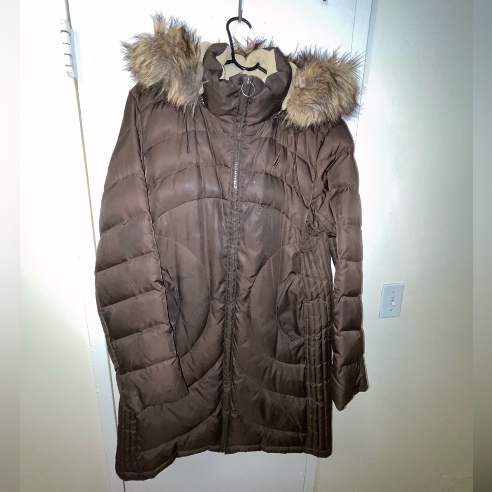 Nautica Brown Fur-Trimmed Puffer Jacket